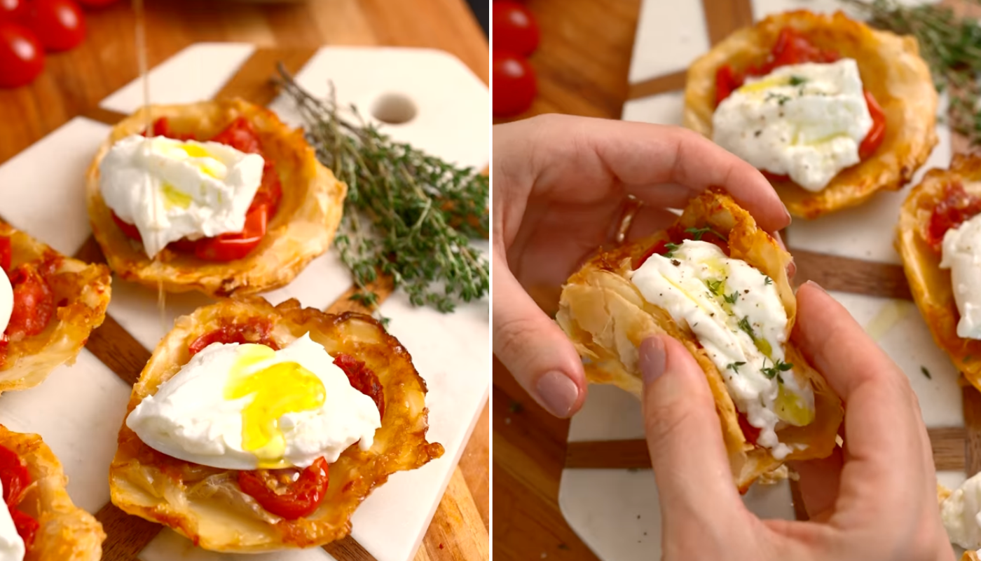 Massa folhada vira cestinha perfeita para comer com burrata: receita