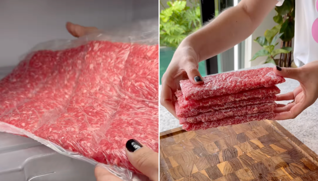 Como porcionar carne moída congelada. (Crédito: Reprodução/Instagram @patriciasteniconutri)