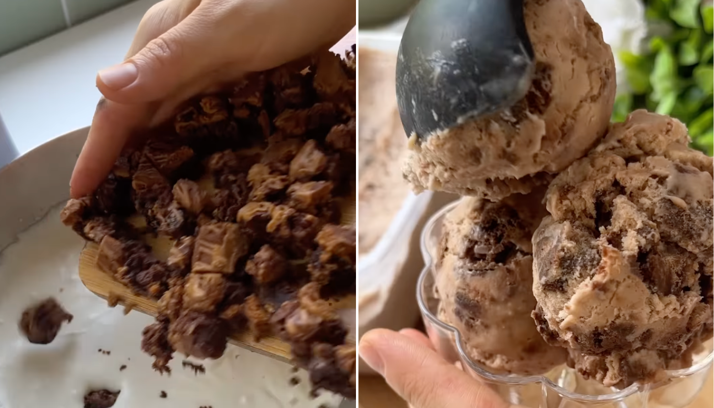 Sorvete de brownie caseiro: receita sem sorveteira e com pedacinhos de bolo