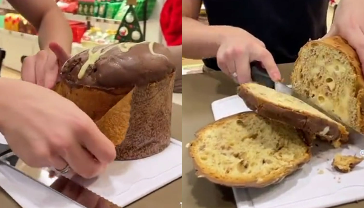 Vídeo que mostra “jeito certo” de cortar panetone viraliza e as pessoas estão divididas
