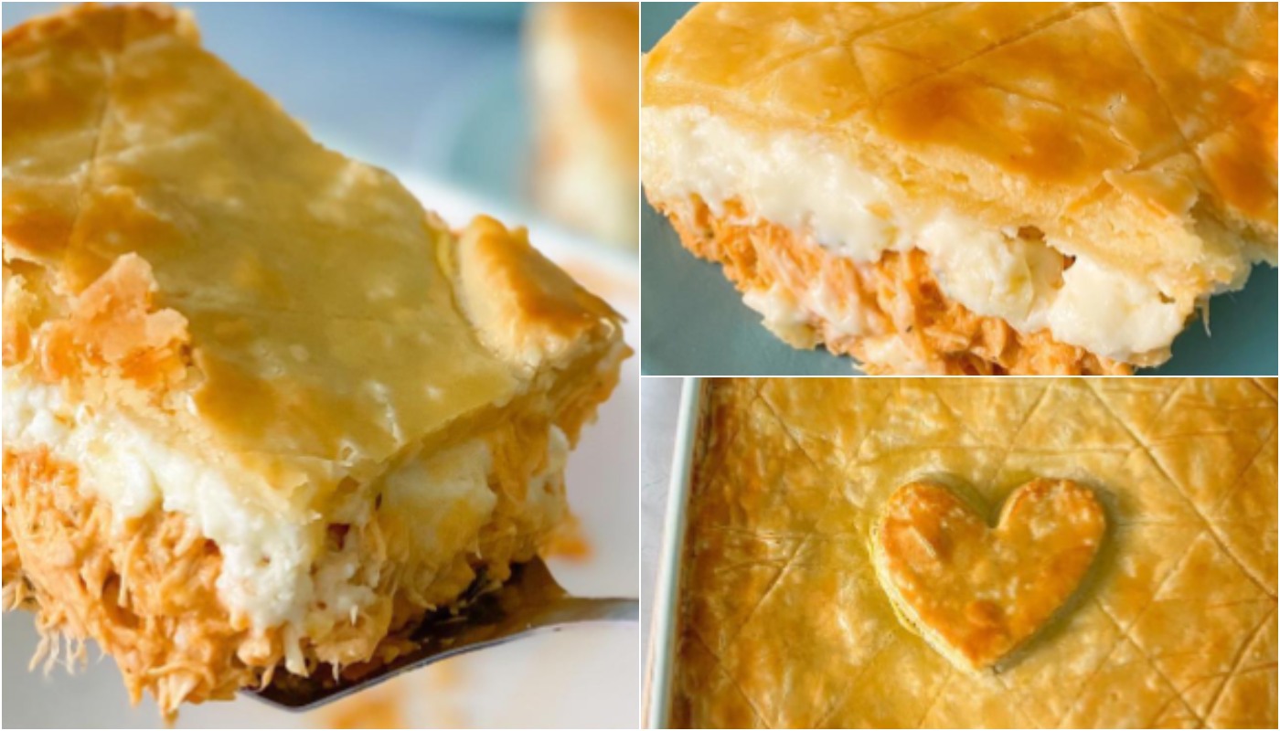Empadão de frango de travessa com camada de requeijão: facílimo de fazer!